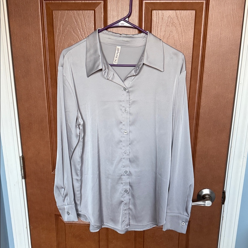 Silver Button Up Top